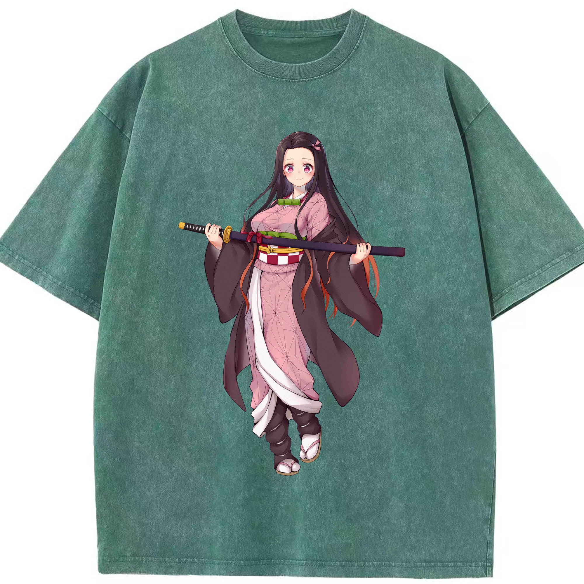 （画像用） 鬼滅の刃（きめつのやいば）竈門 禰󠄀豆子／かまど ねずこ Kamado Nezuko 綿100% ヴィンテージ風 半袖Tシャツ（フロントプリント）